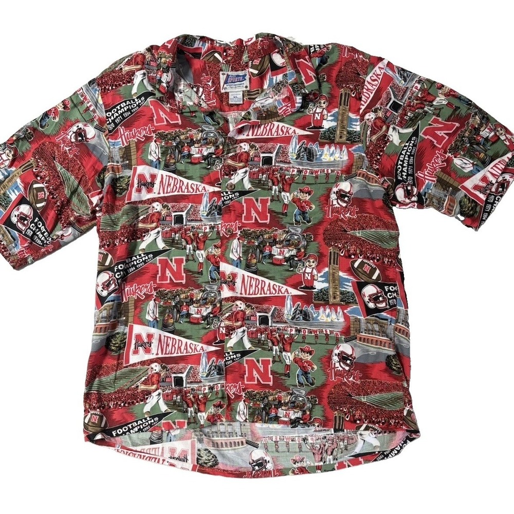 Vintage Reyn Spooner Nebraska Cornhuskers Rayon Hawaiian Shirt Men's XL RARE - Picture 3 of 9